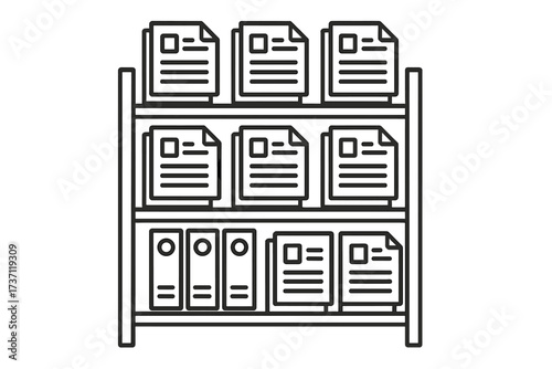 Shelved documents icon collection with editable stroke, perfect for infographics, articles, books, flyers, banners, office organization, file storage, and document management vector illustration