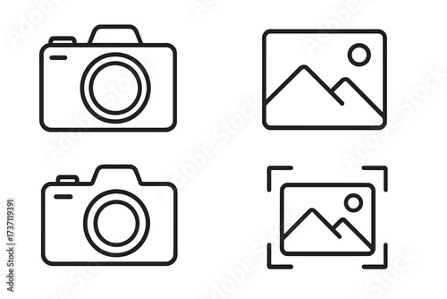 Photo camera and image related line icon collection with editable stroke, vector cartoon illustration, perfect for infographics, articles, books, flyers, banners design