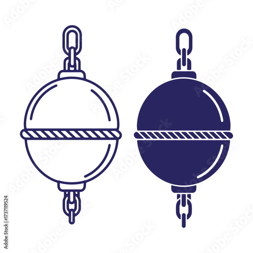 Vector illustration of two nautical buoys with chains and rope detailing in blue