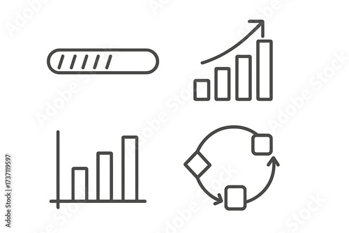Progress bar and growth diagrams outline icon set, editable stroke infographic elements, vector illustration for business charts, analytics, statistics, presentation designs