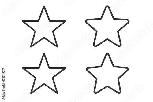 Star outline icon collection with editable stroke, perfect for infographics, articles, books, flyers, banners, vector cartoon illustration, transparent background set of 4 stars