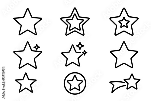 Star outline icon collection with editable stroke, perfect for infographics, articles, books, flyers, banners, vector cartoon illustrations with transparent background for design projects