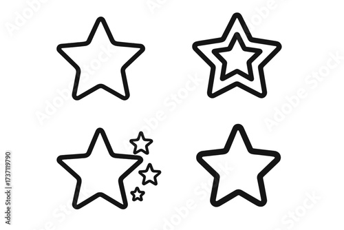 Star outline icons collection, editable stroke vector set with varied star shapes, perfect for infographics, articles, books, flyers, banners, design and decoration