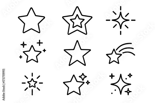 Simple star icon collection with editable stroke, perfect for infographics, articles, books, flyers, banners, vector cartoon illustration set with transparent background for design projects