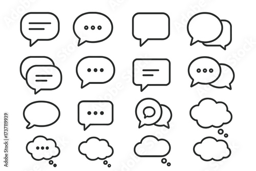Speech Bubble Icons Collection for Communication and Dialogue, Editable Stroke Vector Set for Infographics, Articles, Books, Flyers, Banners, Social Media, Messaging Symbols
