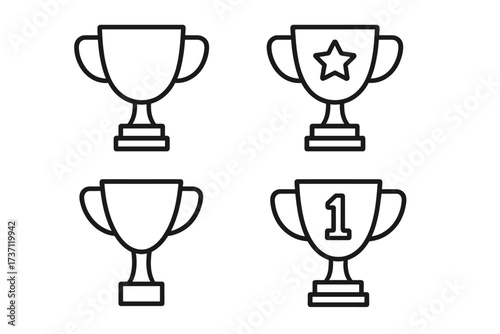 Winning cup outline icon collection with editable stroke, perfect for infographics, articles, books, flyers, banners, vector cartoon illustration, first place trophy design