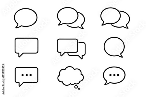 Speech Bubble Communication and Dialogue Icon Collection, Editable Line Stroke, Vector Cartoon Set for Infographics, Articles, Books, Flyers, Banners, Chat, Messaging, Conversation Symbols