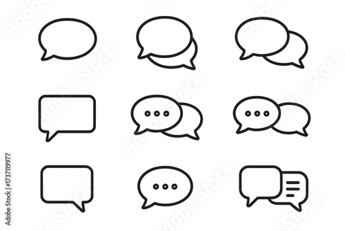 Speech Bubble Icon Set for Communication and Dialogue, Vector Line Art Collection with Editable Stroke, Perfect for Infographics, Articles, Books, Flyers, Banners, Chat and Messaging Design