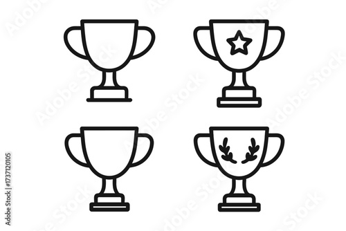 Winning cup trophy icon collection with editable stroke, award symbols with star and laurel wreath, vector line art for infographics, articles, banners, books, flyers, success