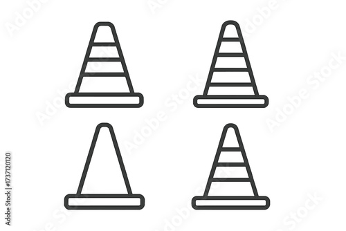 Traffic cone line icon collection, editable stroke, safety symbol set for infographics, articles, books, flyers, banners, vector cartoon illustration with transparent background