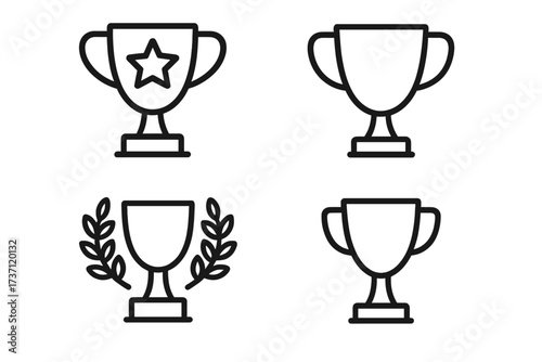 Winning cup trophy line icon collection with star, laurel wreath, and blank designs, editable stroke, perfect for infographics, articles, books, banners, and flyers vector illustration