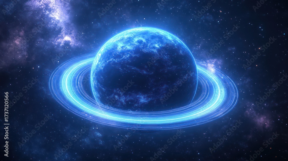 Fototapeta premium Cosmic Ringed Planet, Outer Space Background, Science Fiction