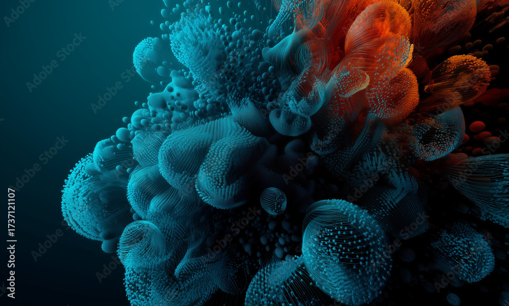 Naklejka premium Turquoise and Orange Cellular Organic Spheres Cluster