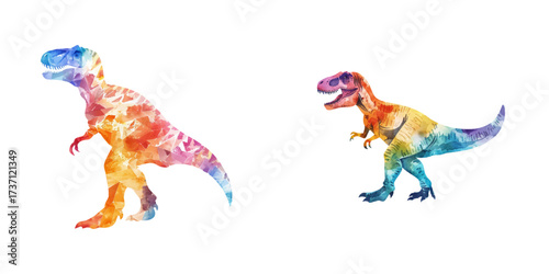 abstract color silhouette of t-rex watercolor vector illustration