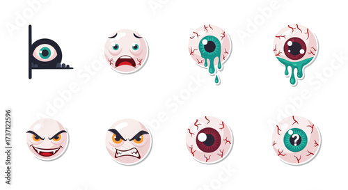 halloween monster faces spooky eyeballs and scary expressions for halloween themed designs representing a spooky halloween party and holiday fun.