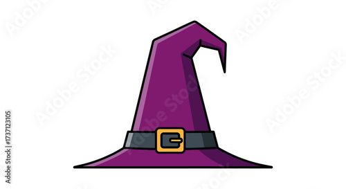 Witch hat illustration whimsical purple wizard cap with buckle perfect for halloween decorations and storybook art projects evoking magic and autumn fun