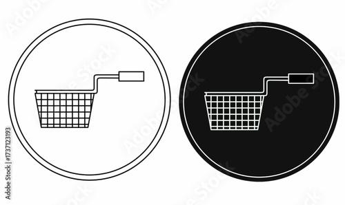 deep fryer or deep fat fryer icon in a circle. Outline and silhouette isolated on white background