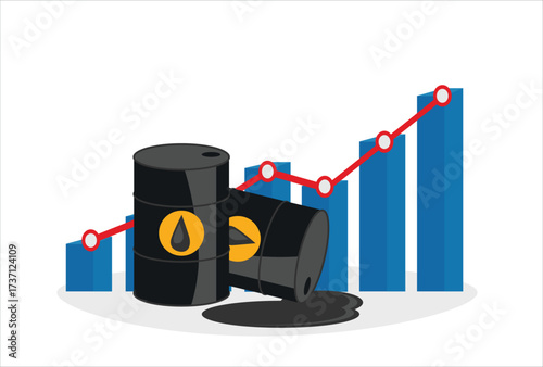icon oil concept vector template design element Oil price up growth graph. Oil barrels, high price charts rise. Oil industry concept
