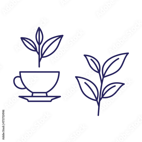 Elegant minimalist illustration of tea leaves cup and saucer perfect for design elements