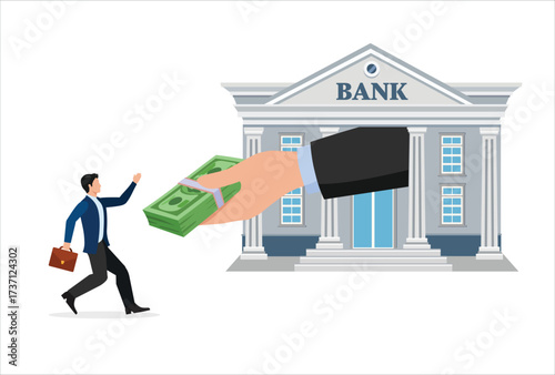 logo sign business loan, Bank offer money loans for business capital with an agreement, restore business financial stability using bank loans, business owner receives  capital loan from the bank