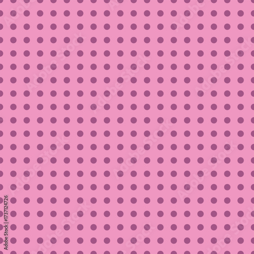 A seamless vector pattern with deep berry polka dots on a pastel pink grid background. Perfect for packaging, textile prints, and creative soft visuals.
