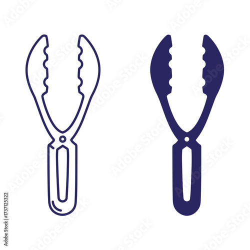 Isolated vector illustration of two different styles of metal cooking food tongs.