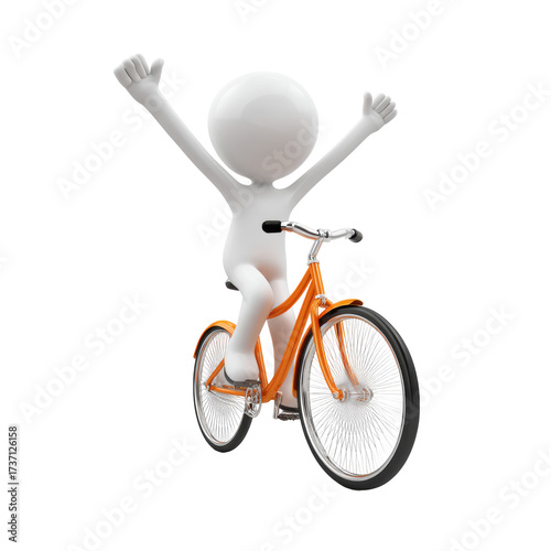 Cheerful 3D Character Riding Orange Bicycle on Transparent