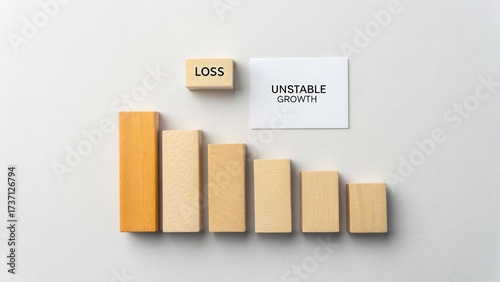 Wallpaper Mural Visual Representation of Financial Concepts Unstable Growth and Loss with Wooden Blocks on a Minimalist Background Torontodigital.ca