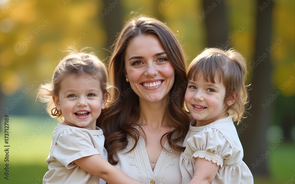 Fototapeta premium Mom with two children. High quality
