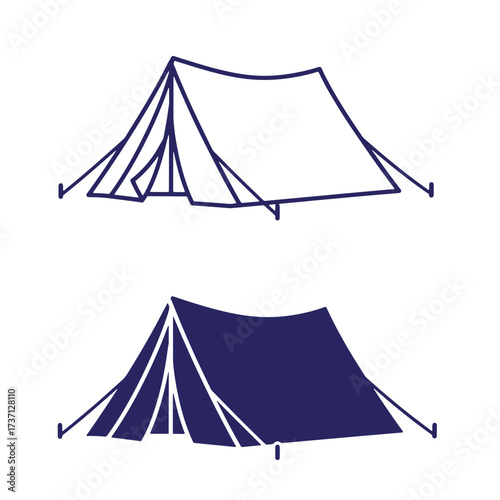 Outline of a simple camping tent design in two different styles for outdoor adventures