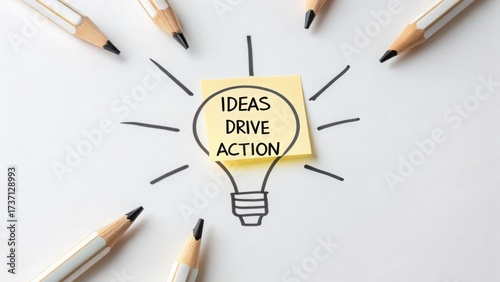 Wallpaper Mural Lightbulb Concept with Sticky Note Ideas Drive Action Surrounded by Pencils for Creative Thinking and Inspiration Torontodigital.ca
