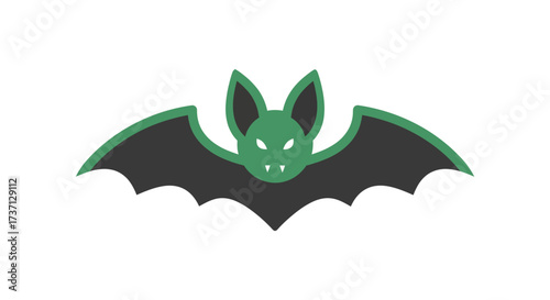 green halloween bat flying against white perfect for spooky party invitation backgrounds banner poster design or website element decoration.
