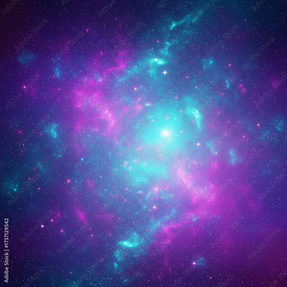 Naklejka premium Vibrant Cosmic Nebula with Stars in Deep Space, Galactic Exploration Background