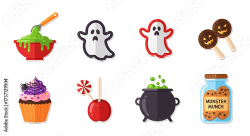 halloween treats stickers of ghosts cupcake cauldron cookies and candies a collection for party invites and scrapbooking layouts