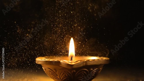 elegant diwali diya lamp with golden glitter particles