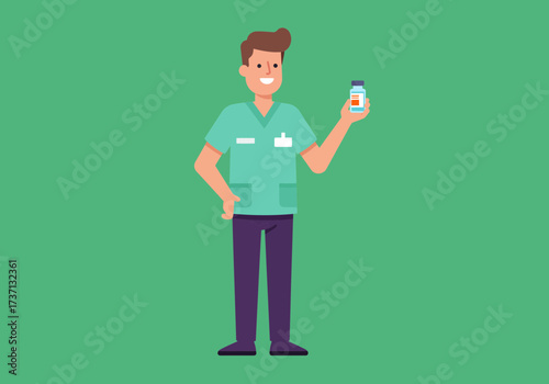 Smiling healthcare worker holding a vaccine vial ready to administer the shot.