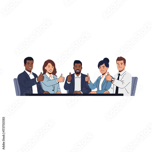Diverse Team Giving Thumbs Up in a Business Meeting.