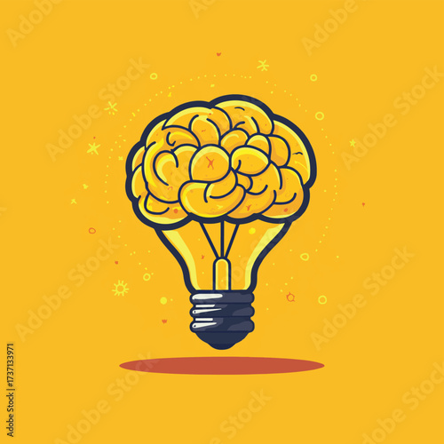 Brain with Light Bulb Concept for Innovation and Ideas , vector style simple color
