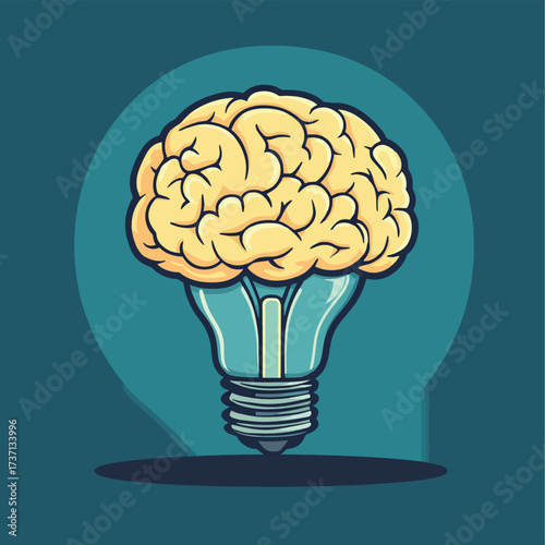 Brain with Light Bulb Concept for Innovation and Ideas , vector style simple color
