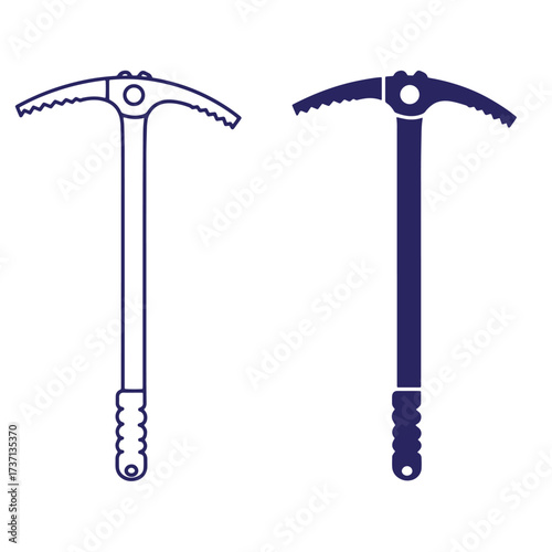 Two ice axe illustrations depicting climbing equipment for mountaineering and outdoor activities