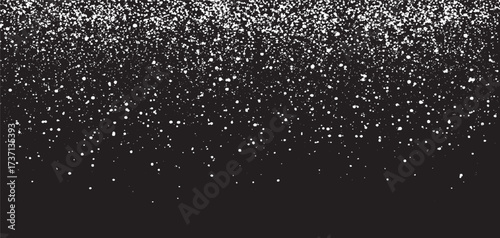 Black scratched grunge background, old film effect, space for text vintage effect, traces of antiquity. White dust particles on a dark background. Old black paper or cardboard for backdrop. Vector ill