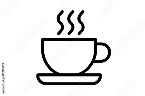 Coffee cup icon vector illustration. Hot beverage steaming mug line art. Black outline pictogram for cafés, restaurants, web design, barista menus, morning drink, advertisements, branding, books