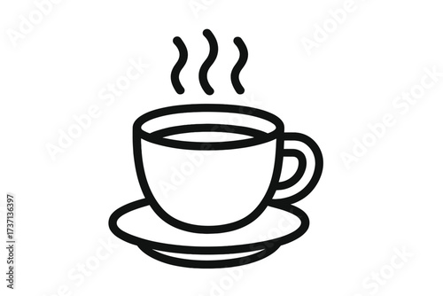 Cup of coffee vector line icon. Hot drink mug with steam. Cafe or coffee shop logo symbol. Simple pictogram for tea, espresso, latte. Morning breakfast beverage concept.