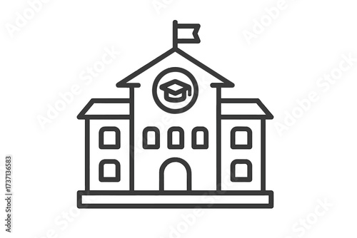 University building line icon. Education, academy symbol. School, college vector illustration. Graduation cap sign. Learning, knowledge concept. Simple outline pictogram.