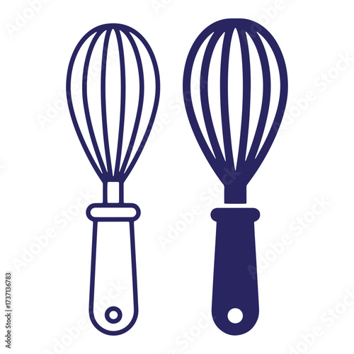 Two kitchen whisks illustrated in a minimalist style suitable for cooking and baking designs