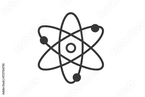 Atom icon symbol for science. Physics, chemistry education concept. Atomic energy, nuclear power pictogram. Molecule structure logo. Quantum mechanics research and technology vector.