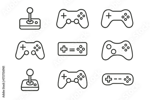 Video game controller line icon set. Gamepad, joystick symbols. Gaming, console, arcade concept. Editable stroke vector illustration for UI UX design, app, and website.