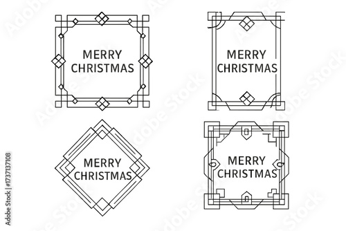 Christmas Art Deco frames set. Linear geometric borders collection for Xmas invitations or cards. Elegant, luxury, minimal vector design elements. Vintage 1920s gatsby style.