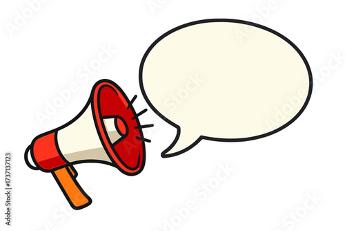 Megaphone with speech bubble for announcements. Loudspeaker for marketing and advertising. Business banner concept for promotion, attention, alert. Vector illustration for communication.