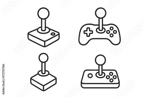 Joystick and gamepad line icon set. Video game controller, retro arcade stick. Editable stroke vector pictogram for gaming and e-sports. Minimalist outline symbol collection.